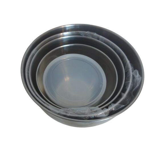 Vintage Stainless Steel Nesting Mixing Bowls With Plastic Lids Set of 5 New READ - Picture 5 of 7